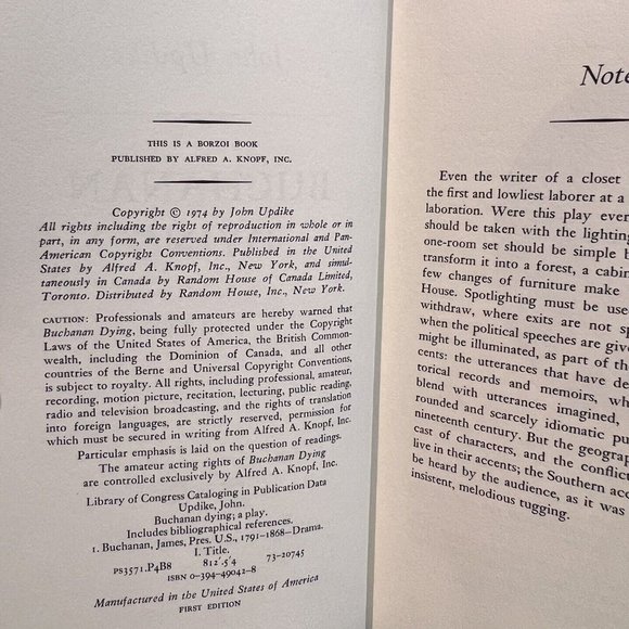 JOHN UPDIKE Buchanan Dying: A Play—1974 Andre Deutsch Hardcover—1st Ed. Signed! - Picture 3 of 4